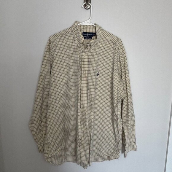 RALPH LAUREN Blake 100% Cotton Yellow Plaid Button Down Pony Logo Long Sleeve XL - Picture 1 of 4